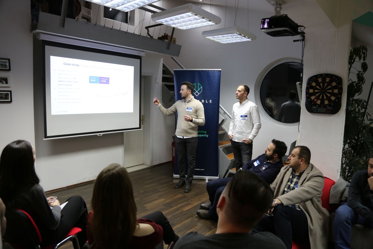 Davor presenting a case study at a meetup